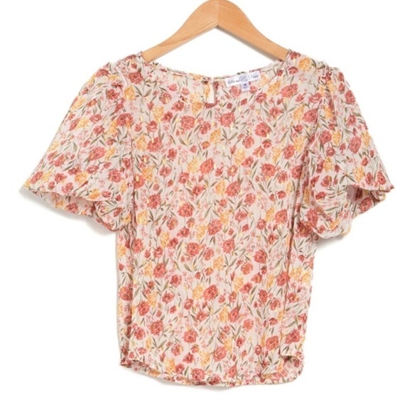 Roommates NWT Semi-Sheer Floral Print Blouse Short Puff Sleeves Size XL - Picture 1 of 11